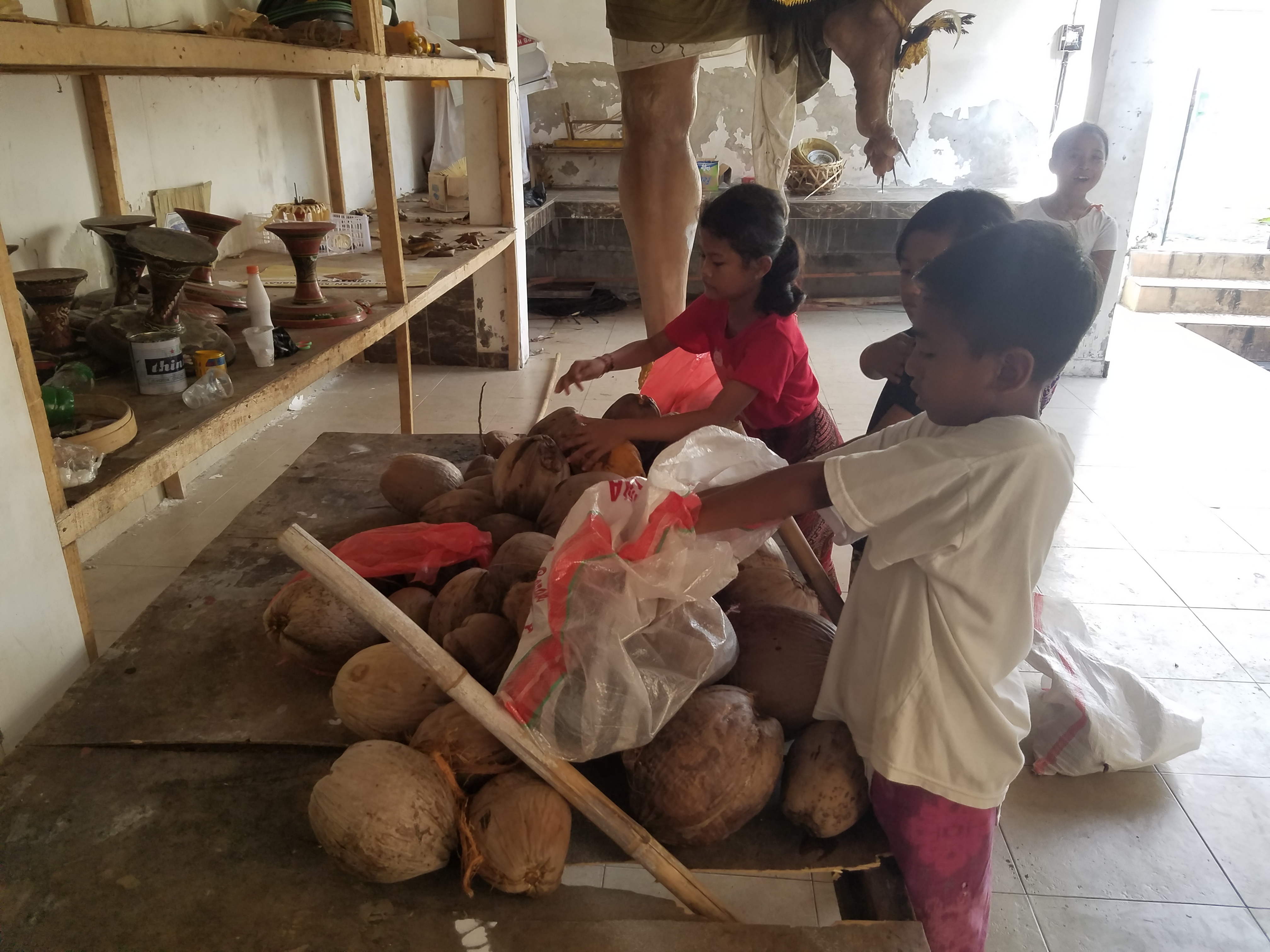 Anak-anak mengumpulkan hasil ambengan